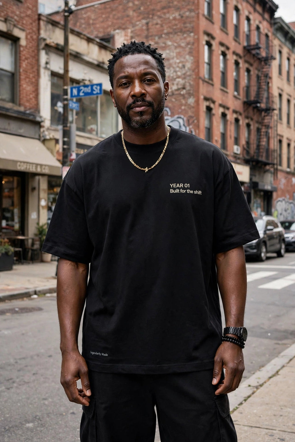 Legendarily Made YEAR 01 Tee - Black, Front Logo, Heavyweight Unisex Workwear T-Shirt